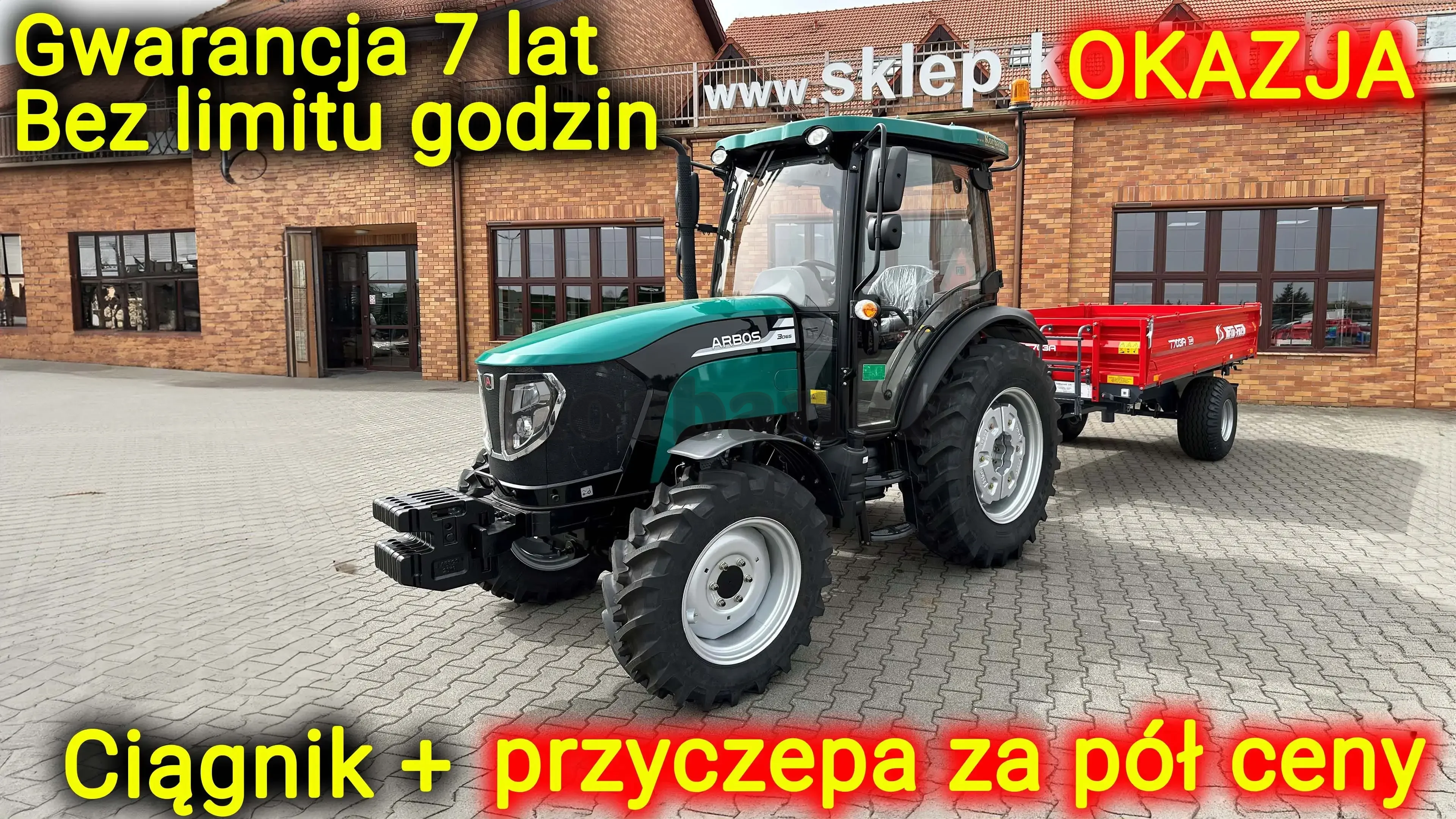 OKAZJA Ciągnik ARBOS 3065 STAGE V z przyczepą Metal-Fach ZA PÓŁ CENY