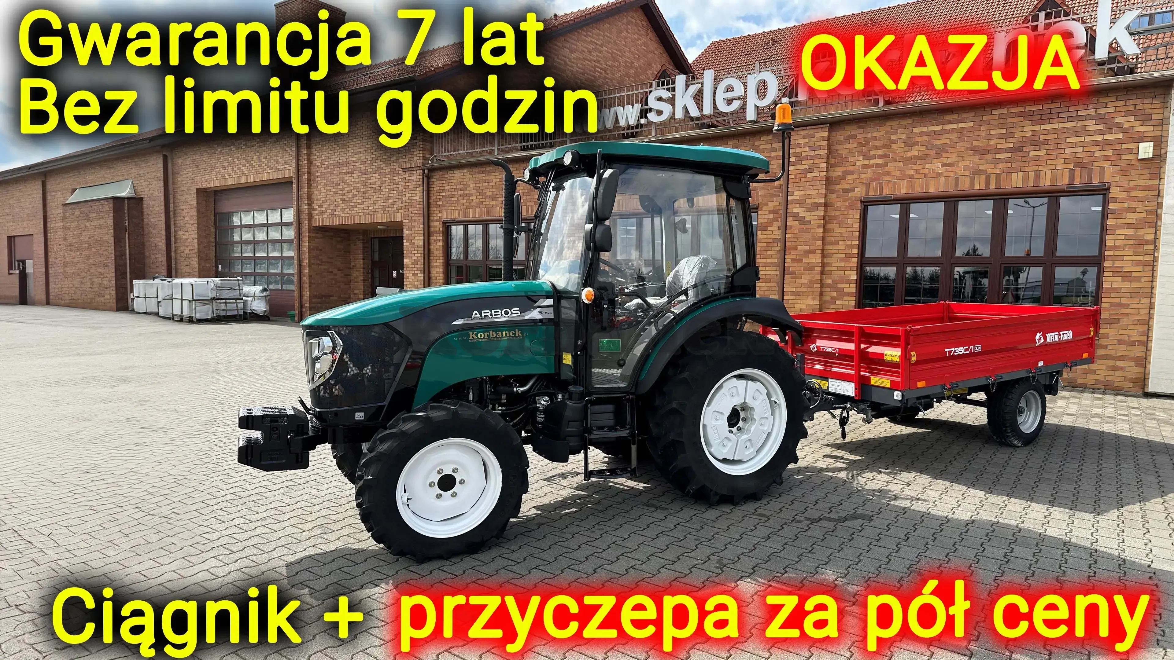 OKAZJA Ciągnik ARBOS 3055 STAGE V z przyczepą Metal-Fach